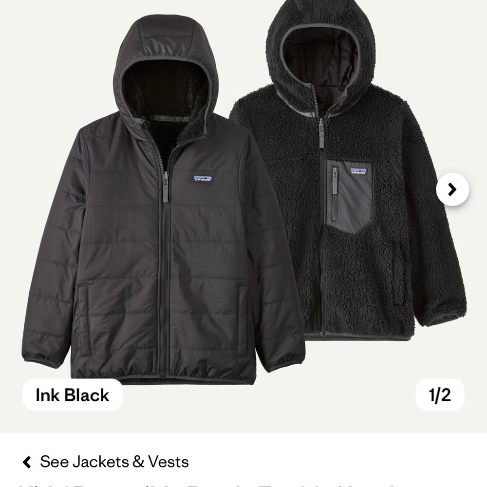 Patagonia Kids Reversible Hooded Puffer Jacket - Ink Black